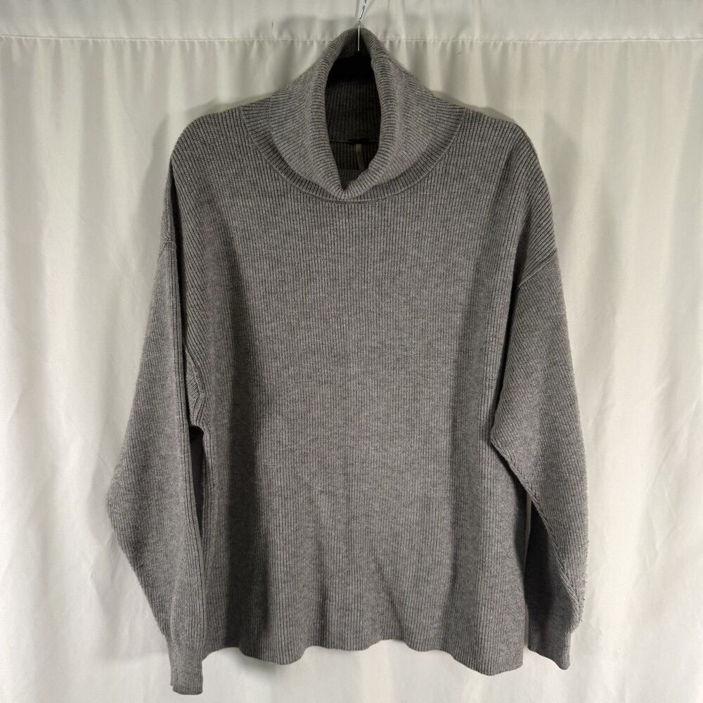 Free People Turtleneck Sweater Women's Small Gray Ribbed Knit Oversized